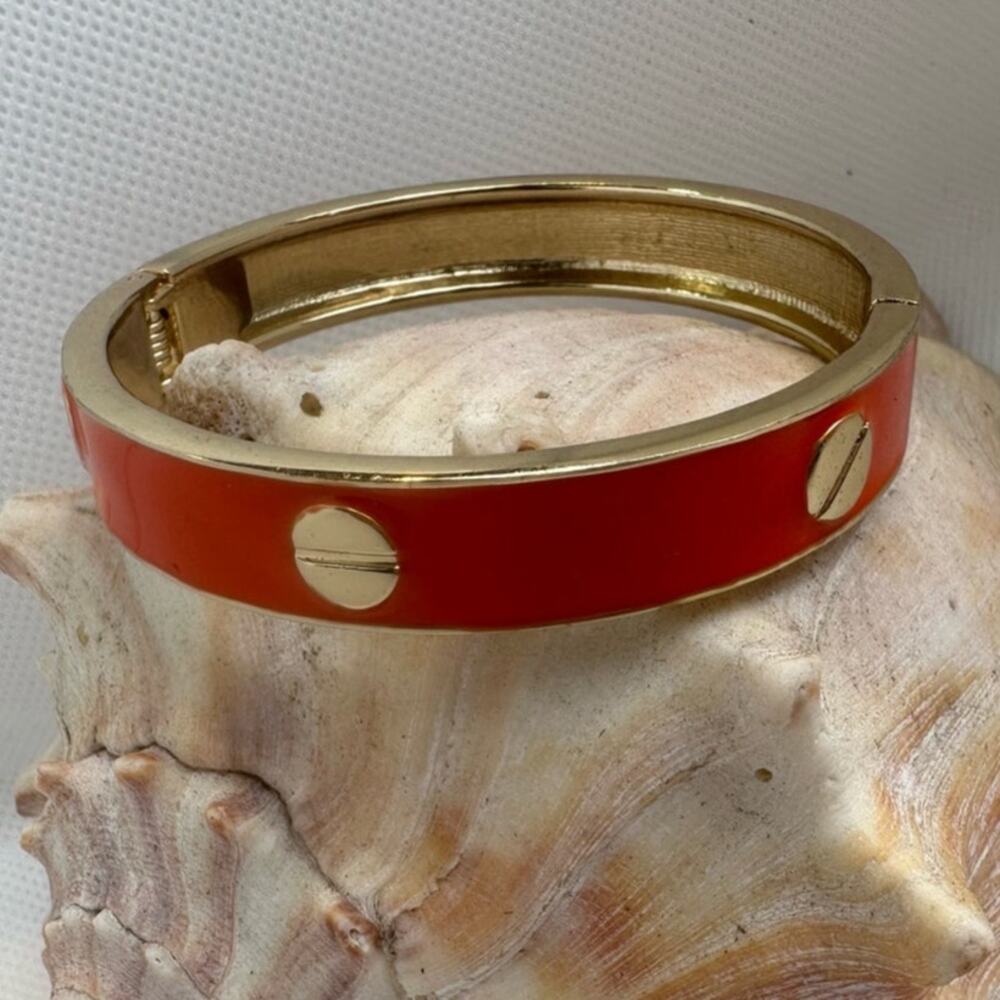Vintage Women's Goldtone Orange Hinge Screw Bracelet Size 7.5"